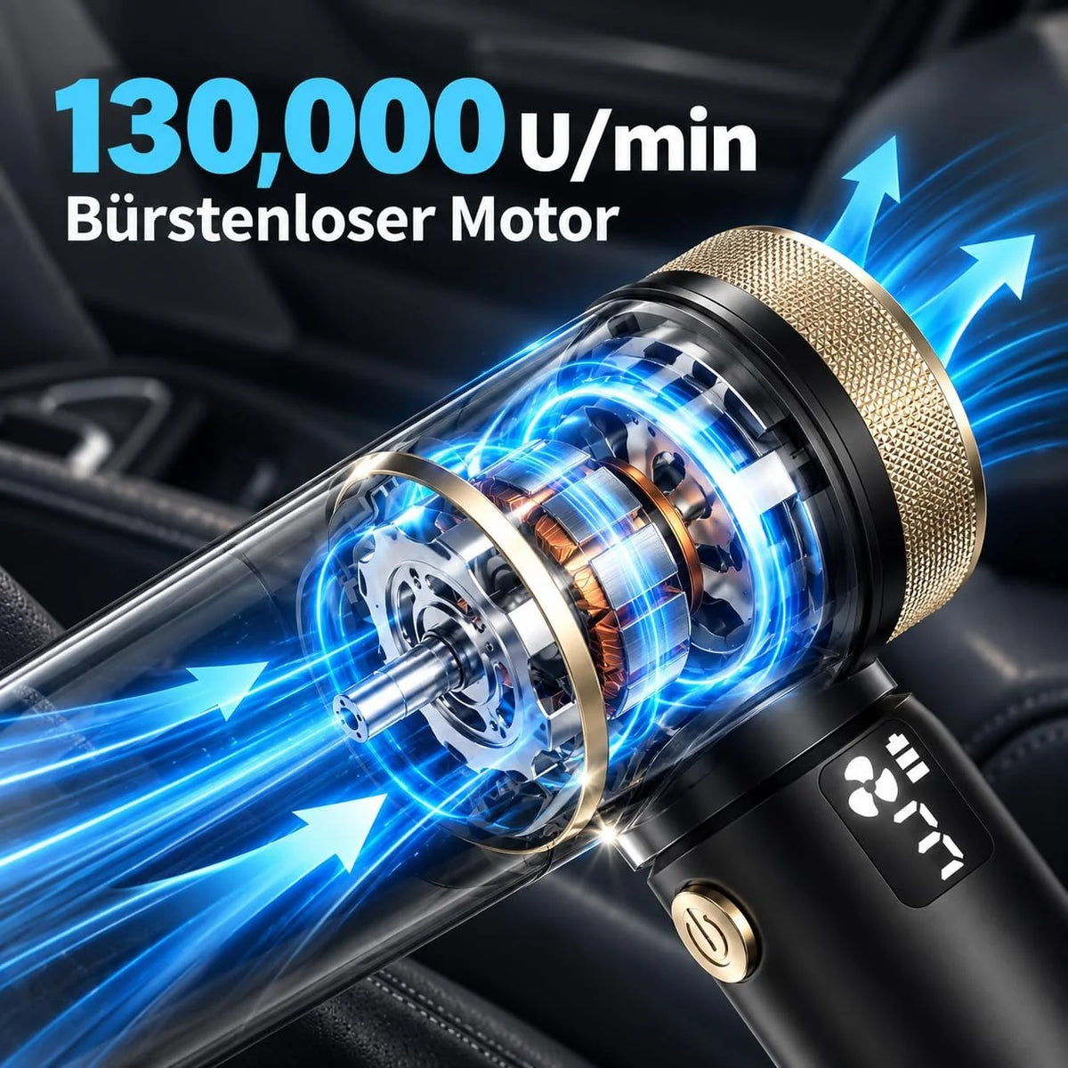 4-in-1 Akku-Handstaubsauger mit 22.000 Pa für Auto und Zuhause, Schwarz-Gold