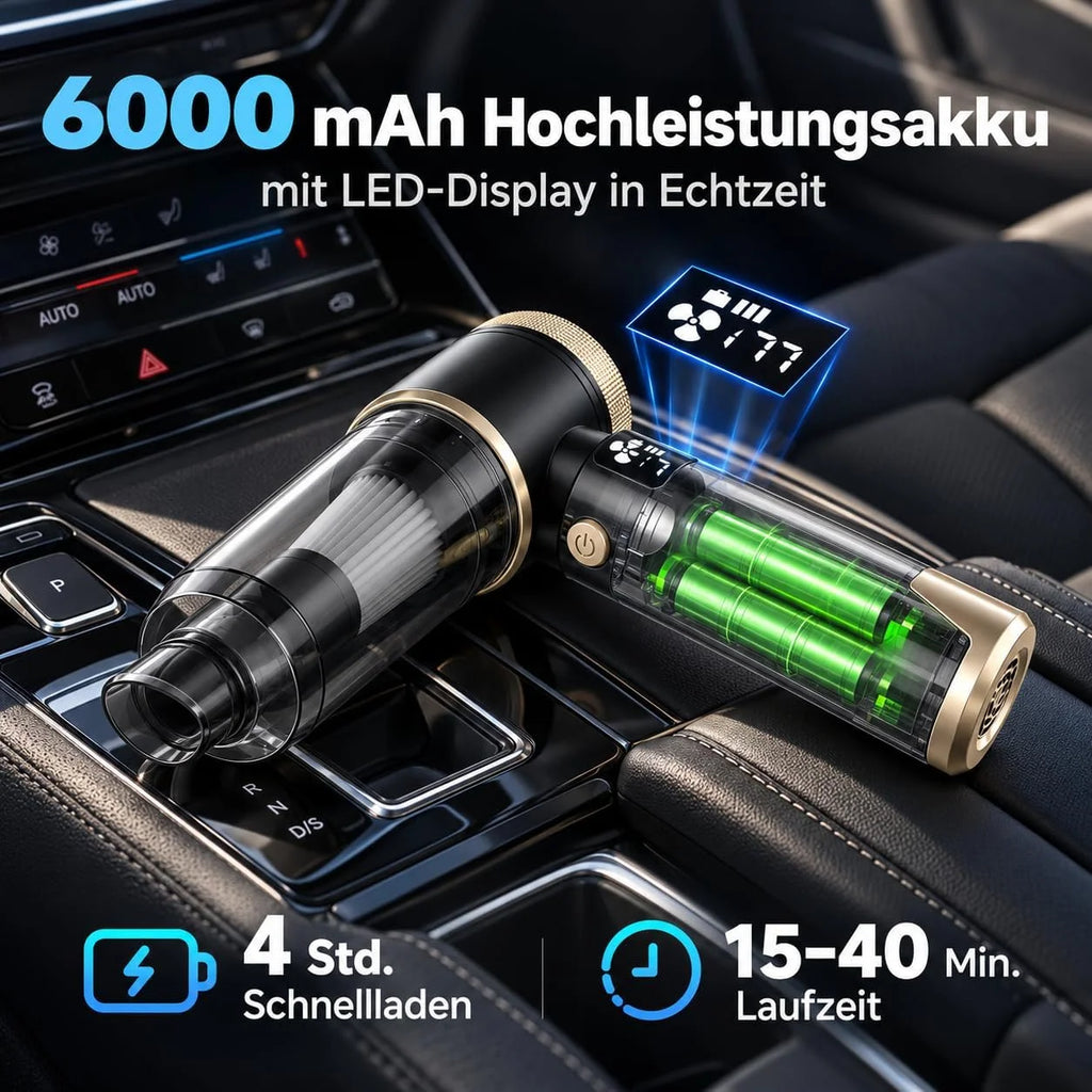 4-in-1 Akku-Handstaubsauger mit 22.000 Pa für Auto und Zuhause, Schwarz-Gold